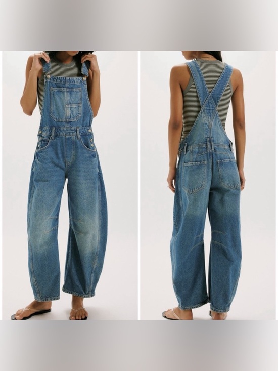 Free People Denim - NWOT Free People We The Free Good Luck Barrel Overalls Ultra Light Beam - SMALL